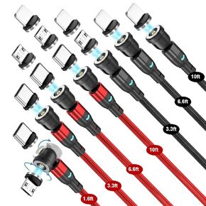 Magnetic Charging Cable 540° Rotation（7-Pack, 1.6ft/3.3ft/3.3ft/6.6ft/6.6ft/10ft/10ft) Nylon Braided Magnetic USB C Cable, 3 in 1 Magnetic Phone Charger Cord for Micro USB/Type C/iProduct Device