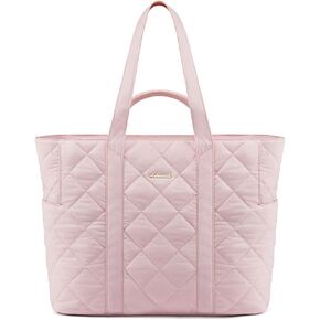 LOVEVOOK Laptop Tote Bag for Women, Large Puffer Work Tote Bag with Zipper, Quilted Lightweight Travel Tote Bag