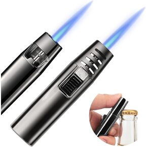 Honitra Jet Lighter, 2 Pcs Torch Gas Flame Lighter with Bottle Opener, Mini Refillable and Adjustable Windproof Lighter, for Candle, Fireplace, Grill, Bottle Caps (Butane Gas Not Included)