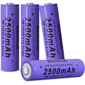 14500 Rechargeable Battery 2500mAh 3.7Volt Li-ion Batteries Button Top 4 Pack for Headlamp Flashlight