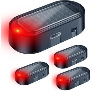 ELECTOP Car Solar Power Simulated Dummy Alarm, Anti-Theft LED Flashing Security Light Fake Car Alarm, Automotive Warning Interior Safety Light with USB Charging Port, Car Accessories(Red Light, 4PCS)