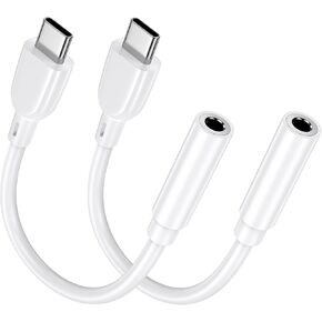 S25 Ultra USB Type C to 3.5mm Headphone Jack Adapter [2-Pack] for Samsung Galaxy S25+ S24 Ultra FE S23 S22 S21 S20,A16 5G A15 A06 A35 A55/ iPhone 16 15 Pro, USB C to Aux Female Audio Dongle Cable Cord