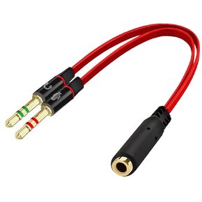 Maeline Headphone Splitter Adapter, 3.5mm Mic Cable for Computer, Headset 3.5mm Female to 2 Dual Male Microphone Audio Stereo Jack Earphones Port to Gaming Speaker PC - Red