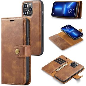 Asuwish Phone Case for iPhone 13 Pro Max 2021 6.7 inch Wallet Magnetic Detachable Cell Cover with Tempered Glass Screen Protector Card Holder iPhone13promax 5G i Phone13Max Plus iPhone13 ProMax Brown