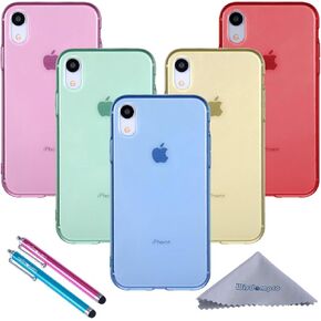 Wisdompro Case for iPhone XR, Bundle of 5 Pack Extra Thin Slim Jelly Soft TPU Gel Protective Case Cover for Apple iPhone XR (Blue, Aqua Blue, Hot Pink, Yellow, Red)- Transparent Color