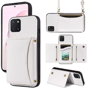 Phone Case for Samsung Galaxy Note 10 Lite Wallet Cover with Crossbody Shoulder Strap and Leather Credit Card Holder Pocket Slim Flip Purse Stand Cell Accessories A81 M60S N770F Girls White