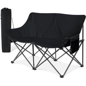Joyfair Camping Chair for Adults(Double-seat), Outdoor Portable Folding Loveseat Camp Chair with Carry Bag for Picnic Hiking Fishing, 3-Layers Cushion (600D Oxford Fabric & Pearl Cotton) (Grey)