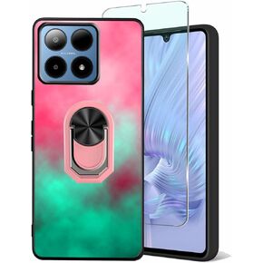 9H Boost Summit 5G Tempered Glass Screen Protector for Boost Summit5G Case Soft | Girly Pink-Mint Gradient Watercolor Painting [Rotatable Ring Kickstand Finger Holder] [Support Car Magnetic]