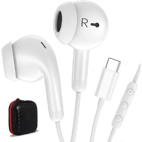 سماعات الأذن USB C ، سماعات USB Type-C لـ iPad 10th Generation iPhone 16 15 Pro iPad Pro 13 M4 iPad Air 11 M2 سلكية سلكية مع ضوضاء التحكم في مستوى الصوت الميكروفون عزل Hifi Stereo Headso White