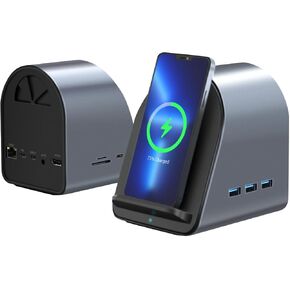 10-in-1 USB-C Multifunction Docking Station Wireless Charging USB3.0 Ports PD100W Fast Charging 4K HDMI SD/TF Card Reader Fit for Windows Mac Android iPad