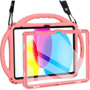 TOPESCT Kids Case for 10.9" iPad 10th Gen - Made of Kid-Friendly Silicone, with Built-in Screen Protector, Shockproof Handle Stand Case for iPad 10th Generation 10.9 inch 2022 (Pink)