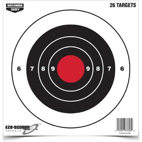 BIRCHWOOD CASEY 8" Eze-Scorer Bull's-Eye Practice Shoot-Up Brilliant White Paper Targets for Indoor and Outdoor Use, 26 Targets