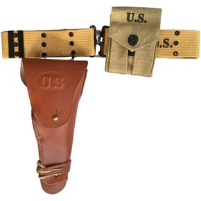 Original WWII M1936 Webbing Canvas Pistol Belt with M1911 Colt Holster and .45 Colt Magazine Pouch