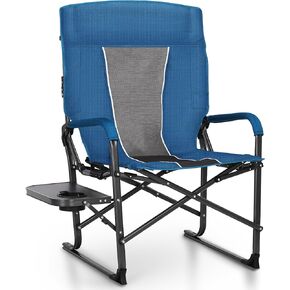 ALPHA CAMP Oversized Folding Camping Chairs High Backrest Reclining Director Heavy Duty Lawn Chairs for Adults Support 300 LBS Portable Camp Chairs with Large Side Table Cup Holders for Outdoor