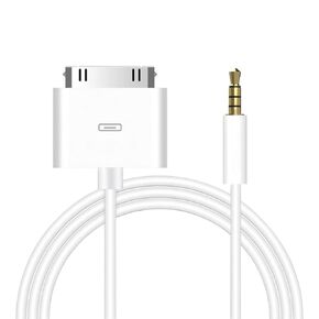 30 Pin to Aux, 30-Pin Dock Connector to 3.5mm Aux-in Audio Plug Cable, Car Stereo Auxiliary AUX-in Cable for Phone 4s, 4, 3Gs, 3G / Pod (Nano, Touch, Classic) / Pad (4.9Feet) (White)