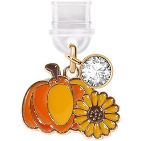 ELISE & FONDA TP432 Type-C USB Charging Port Anti Dust Plug Halloween Pumpkin Sunflower Cell Phone Charm for iPhone 15 /Samsung/OnePlus/Xiaomi/oppo Android Phones (Orange)