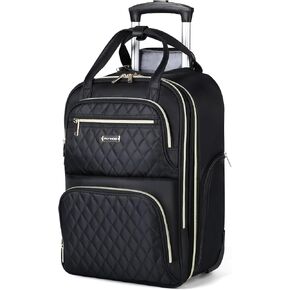 Rolling Backpack for Women, 15.6 Inch Travel Laptop Wheeled Backpack, 30L Roller Carry on Luggage for Adults Business College Work Overnight, Stylish Personal Item Suitcase, Black