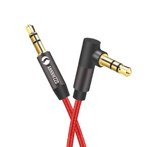LinkinPerk 3.5mm AUX Cable,3.5 mm Male to Male Stereo Audio Cable for Headphones, iPods, iPads, Home/Car Stereos and More (10ft, RED/Right Angle)