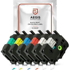 Aegis Adhesives - 6 Color Label Maker Tape Replacements for Brother P-Touch TZe Laminated Tape TZE-241 TZ-241 TZe241. 18mm / 0.70 inch. Compatible Brother P-Touch Printer PTD400 PTD600 (6 Pack)