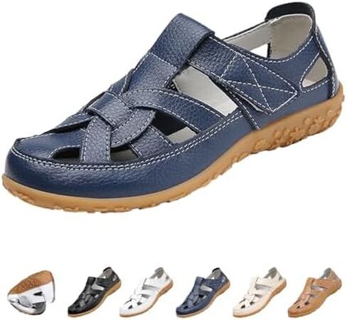 MOYOWEI Women's Woven Closed Toe Leather Sandals,Comfortable Orthopedic Softsole Ankle Strap Boho Gladiator Beach Casual Shoes in Saudi Arabia
