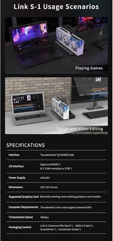 حاوية GPU الخارجية للألومنيوم ، محطة Dock الخارجية المحمولة لـ Thunderbolt 3 ، USB4 Mini EGPU Dock Station ، تدعم شحن PD 60W ، USB 4.0 40GBPS نقل السرعة العالية in Saudi Arabia