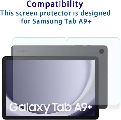 واقي الشاشة لـ Samsung Galaxy Tab A9 Plus 11 بوصة 2023 ، A9 Plus/A9+ 11'5G (SM-X210/X216/X218) فيلم زجاجي مزخرف ، صلابة 9H ، مضاد للقرعة ، ودية ، ودية ، خالية من الفقاعات (1 pcs) in Kuwait