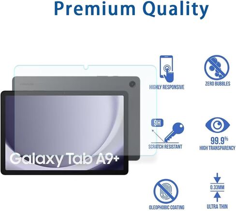 واقي الشاشة لـ Samsung Galaxy Tab A9 Plus 11 بوصة 2023 ، A9 Plus/A9+ 11'5G (SM-X210/X216/X218) فيلم زجاجي مزخرف ، صلابة 9H ، مضاد للقرعة ، ودية ، ودية ، خالية من الفقاعات (1 pcs) in Kuwait