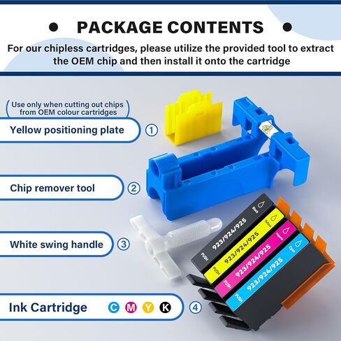923 حزمة Combo Combo حبر (بدون رقاقة) لـ HP OfficeJet Pro 8130e 8135E 8138E 8139E و 8120 8122E 8123 PRINTERS (Black C M Y) in Kuwait