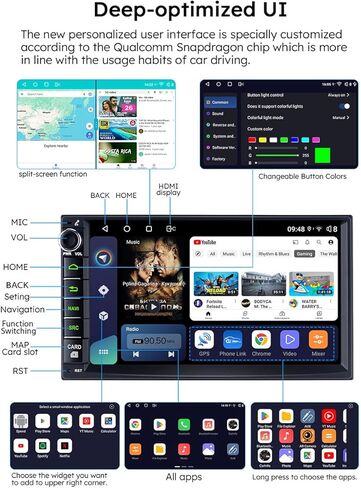 Joying 7 بوصة مزدوجة DIN CAR Steroo Android 12 Touch Screen Car Radio 4GB+64GB وحدة رأس مع CARPLAY/Android AUTO/MIRROR LINK/HDMI OUTPUT/AM/FM Radio/Bluetooth 5.0/Volume Knob (JY-UZ135N4) in Kuwait