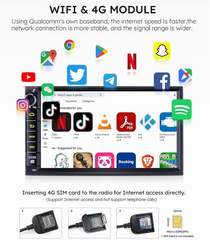 Joying 7 بوصة مزدوجة DIN CAR Steroo Android 12 Touch Screen Car Radio 4GB+64GB وحدة رأس مع CARPLAY/Android AUTO/MIRROR LINK/HDMI OUTPUT/AM/FM Radio/Bluetooth 5.0/Volume Knob (JY-UZ135N4) in Kuwait