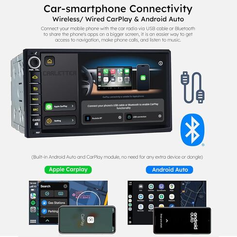 Joying 7 بوصة مزدوجة DIN CAR Steroo Android 12 Touch Screen Car Radio 4GB+64GB وحدة رأس مع CARPLAY/Android AUTO/MIRROR LINK/HDMI OUTPUT/AM/FM Radio/Bluetooth 5.0/Volume Knob (JY-UZ135N4) in Kuwait