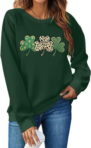 St. Patrick's Day Sweatshirt for Women Clover Graphic T-Shirts Patty's Day Long Sleeve Tee Tops in Saudi Arabia