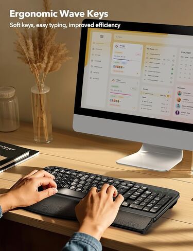 لوحة مفاتيح مريحة لاسلكية سايبلت مع مفاتيح الموجة ، والراحة المعصم ، والكتابة الطبيعية ، ومقاومة الانسكاب ، والحجم الكامل لوحة مفاتيح الكمبيوتر اللاسلكية للكمبيوتر الشخصي ، والكمبيوتر المحمول ، ونظام التشغيل Windows ، و Mac ، و Chromebook ، (Black الكربون in Kuwait