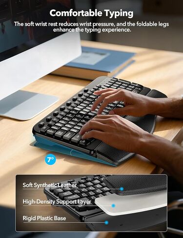 لوحة مفاتيح مريحة لاسلكية سايبلت مع مفاتيح الموجة ، والراحة المعصم ، والكتابة الطبيعية ، ومقاومة الانسكاب ، والحجم الكامل لوحة مفاتيح الكمبيوتر اللاسلكية للكمبيوتر الشخصي ، والكمبيوتر المحمول ، ونظام التشغيل Windows ، و Mac ، و Chromebook ، (Black الكربون in Kuwait