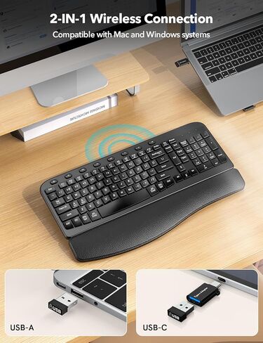 لوحة مفاتيح مريحة لاسلكية سايبلت مع مفاتيح الموجة ، والراحة المعصم ، والكتابة الطبيعية ، ومقاومة الانسكاب ، والحجم الكامل لوحة مفاتيح الكمبيوتر اللاسلكية للكمبيوتر الشخصي ، والكمبيوتر المحمول ، ونظام التشغيل Windows ، و Mac ، و Chromebook ، (Black الكربون in Kuwait