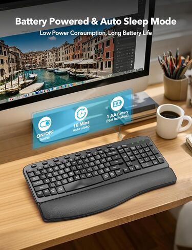 لوحة مفاتيح مريحة لاسلكية سايبلت مع مفاتيح الموجة ، والراحة المعصم ، والكتابة الطبيعية ، ومقاومة الانسكاب ، والحجم الكامل لوحة مفاتيح الكمبيوتر اللاسلكية للكمبيوتر الشخصي ، والكمبيوتر المحمول ، ونظام التشغيل Windows ، و Mac ، و Chromebook ، (Black الكربون in Kuwait