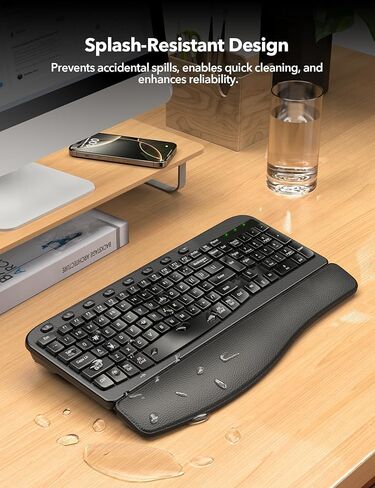 لوحة مفاتيح مريحة لاسلكية سايبلت مع مفاتيح الموجة ، والراحة المعصم ، والكتابة الطبيعية ، ومقاومة الانسكاب ، والحجم الكامل لوحة مفاتيح الكمبيوتر اللاسلكية للكمبيوتر الشخصي ، والكمبيوتر المحمول ، ونظام التشغيل Windows ، و Mac ، و Chromebook ، (Black الكربون in Kuwait