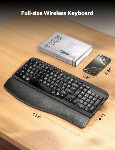 لوحة مفاتيح مريحة لاسلكية سايبلت مع مفاتيح الموجة ، والراحة المعصم ، والكتابة الطبيعية ، ومقاومة الانسكاب ، والحجم الكامل لوحة مفاتيح الكمبيوتر اللاسلكية للكمبيوتر الشخصي ، والكمبيوتر المحمول ، ونظام التشغيل Windows ، و Mac ، و Chromebook ، (Black الكربون in Kuwait