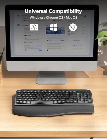 لوحة مفاتيح مريحة لاسلكية سايبلت مع مفاتيح الموجة ، والراحة المعصم ، والكتابة الطبيعية ، ومقاومة الانسكاب ، والحجم الكامل لوحة مفاتيح الكمبيوتر اللاسلكية للكمبيوتر الشخصي ، والكمبيوتر المحمول ، ونظام التشغيل Windows ، و Mac ، و Chromebook ، (Black الكربون in Kuwait