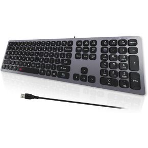 Quiet Mac Wired Keyboard, Slim USB Chiclet Style Keyboard for Mac and Windows Compatible with Apple iMac, MacBook, Mac and PC Laptop, Full-Size Keyboard Numeric Keypad - Space Gray