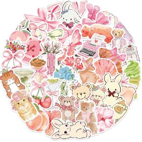 50PCS Coquette Aesthetic Stickers, Pink Bowknot Graffiti Sticker,Valentine Day Stickers for Girl Water Bottles Laptop Pink Hand Drawn Decal Gift Decoration Stickers,Coquette Room Decor (Bowknot)