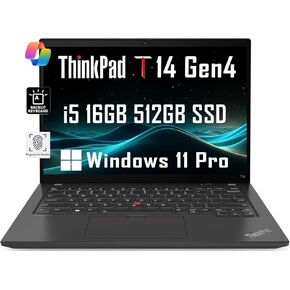 Lenovo ThinkPad T14 Gen 4 Business Laptop (14" FHD+, Intel 10-Core i5-1335U, 16GB RAM, 512GB SSD), Backlit, 2 x Thunderbolt 4, Wi-Fi 6E, Fingerprint Reader, Webcam, Win 11 Pro w/AI Copilot, Black