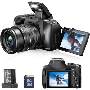 Digital Camera 4K Autofocus 72MP Vlog Camera for YouTube WiFi 3.0'' Flip Screen Point and Shoot Camera with Xenon Flash 12X Option Zoom Selfie Camera for Beginner Photographer, 64GB Card, Charger