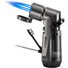 LcFun Torch Lighter Windproof Refillable Triple Jet Flame Butane Lighter, Cigar Lighter with Cigar Punch Cigar Draw Enhancer, Cigar Accessories Gifts for Men -BUTANE NOT INCLUDED