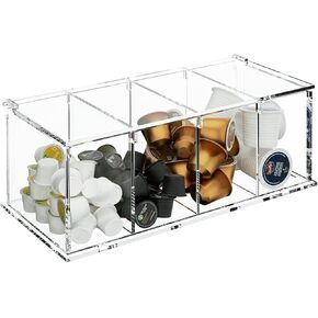Coffee Capsule Holder Acrylic Box K Cup Holder Coffee Pod Storage Clear 4 Compartment with Lid Organizer Coffee Bar Accessories