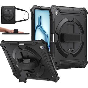 ZtotopCases for iPad Air 11 Inch Case 2024(M2), iPad Air 6th Generation Case Shockproof iPad Air 5th/4th Generation Case 10.9 Inch with 360° Rotating Stand Hand/Shoulder Strap, Black