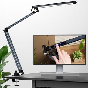 Desk Lamp with Clamp-1000 Lumens,Knob Stepless Adjusts Brightness&8 Color Eye Caring LED Light,Clip on Table Lamps with Timmer&Memory Function&Adjustable Swing Arm for Home Office-Black