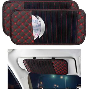 2 PCS Car Visor CD Holder, Large Capacity Vehicle Visor Organizer with 10 DVD Storage Sleeves, CD or DVD Visor Holder Organizer Cases for Car Truck SUV, Car Accessories (Red)