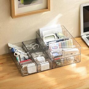 4 Pcs Cable Organizer Storage Box Drawer Charger Cord Organizer with 8 Compartments Stackable Cable Storage Organizer with 28 Wire Ties Plastic Charging Cord Organizer Storage, Clear