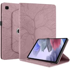 Samsung Galaxy Tab A7 Lite 8.7 Inch SM-T220/SM-T225 Case 360 Degree Rotating Cover PU Leather Stand Function with Tree of Life Embossed Design Tablet Case for Galaxy Tab A7 Lite Rosegold